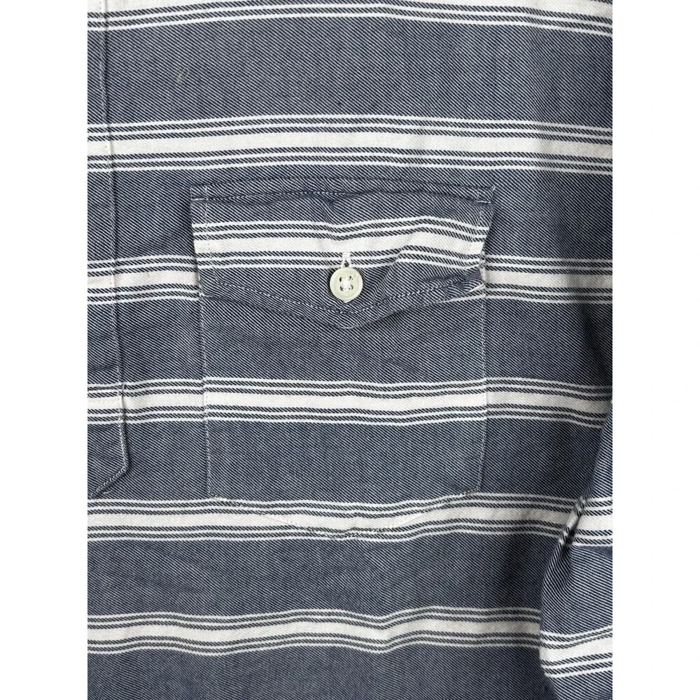 J. Crew Camp Collared Shirt Mens Medium Blue White Striped Twill 100% Cotton